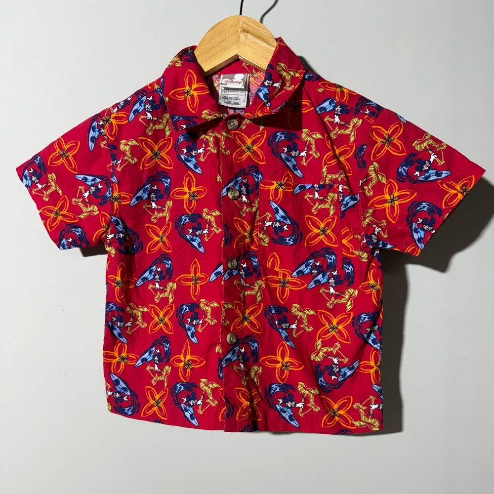Disney Mickey Red and Yellow Button Down Shirt